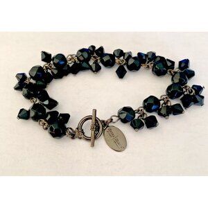 Vintage White House‎ Black Market-Womens Black Crystal Toggle Bracelet 8"